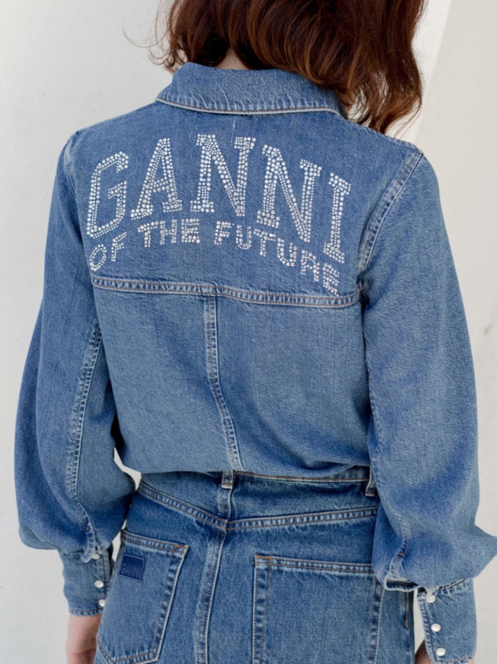 GANNI Rhinestone Embellished Future Denim Shirt in Dark Blue Vintage!